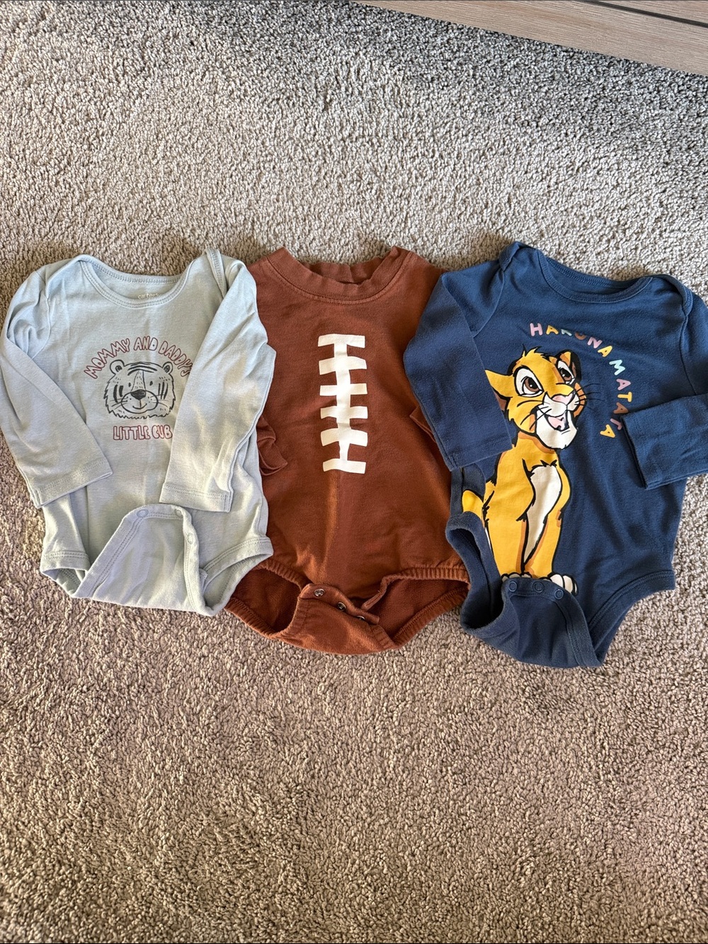 Set of 3 Baby Long-Sleeve Onesies - Light Blue, Rust, Navy